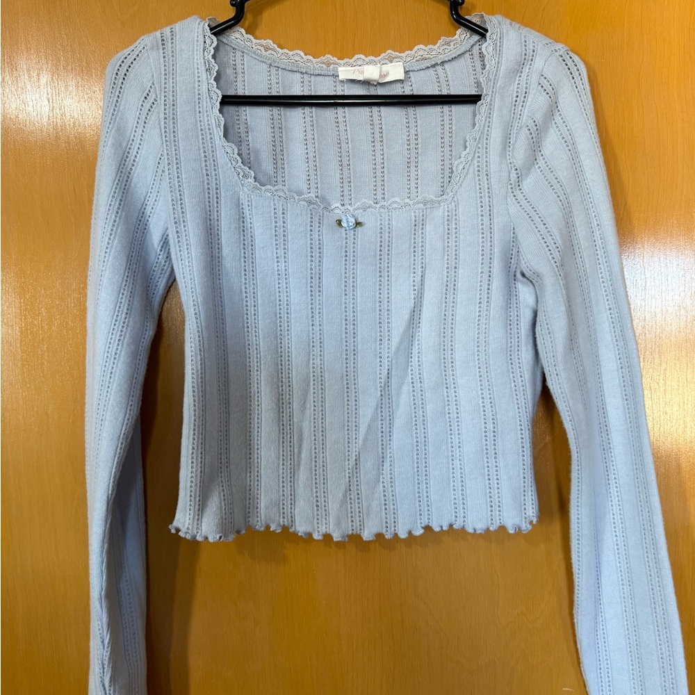 Pink Rose Light Blue Long Sleeve Knit Top